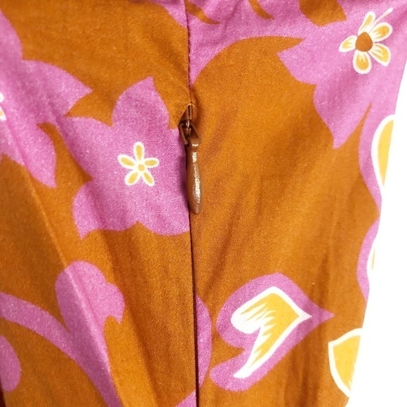 Warm Sierra Sleeveless Orange Pink Floral Cotton Tiered Midi Dress 2 - Picture 7 of 11